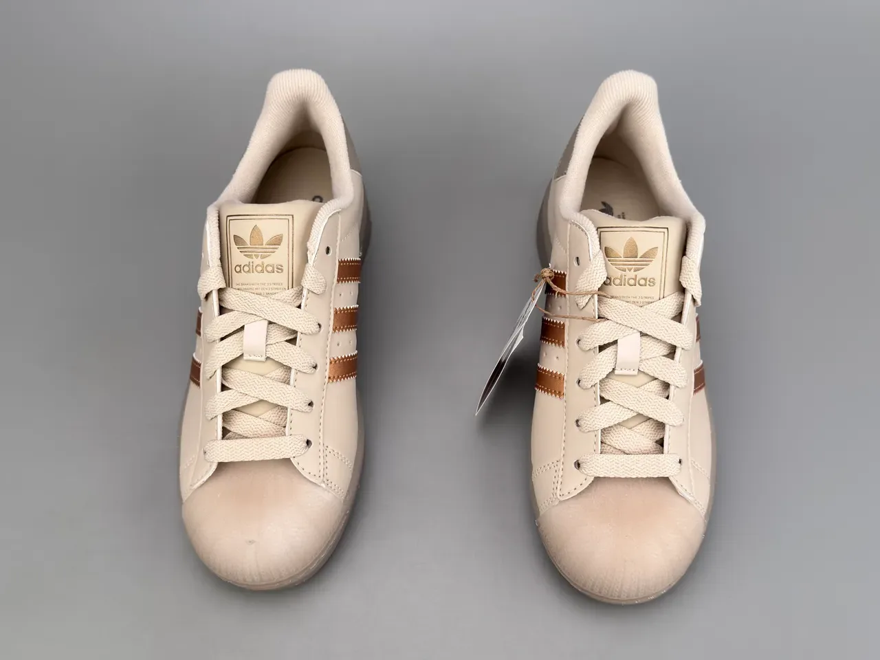 Adidas Superstar Beige Gold Shell-Toe Metallic Three Stripes Lifestyle Sneakers 9