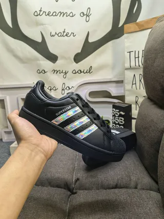 Adidas Superstar Black Multicolor Shell-Toe Holographic Stripes Lifestyle Sneakers 5