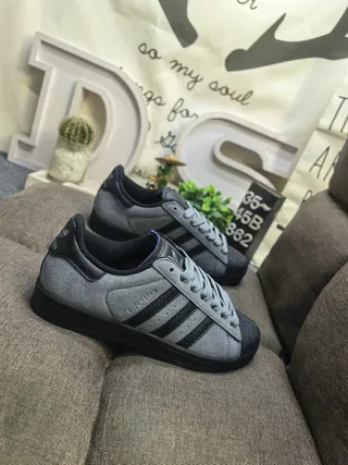 Adidas Superstar Gray and Black Lifestyle Sneakers 9