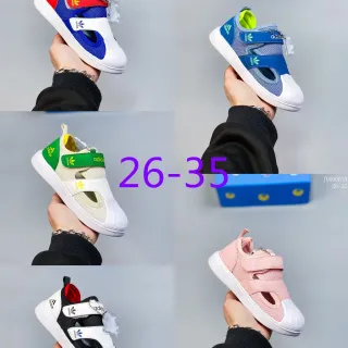Adidas Superstar बच्चों के लिए नीला लाल सफेद Velcro पट्टी लाइफस्टाइल स्नीकर्स