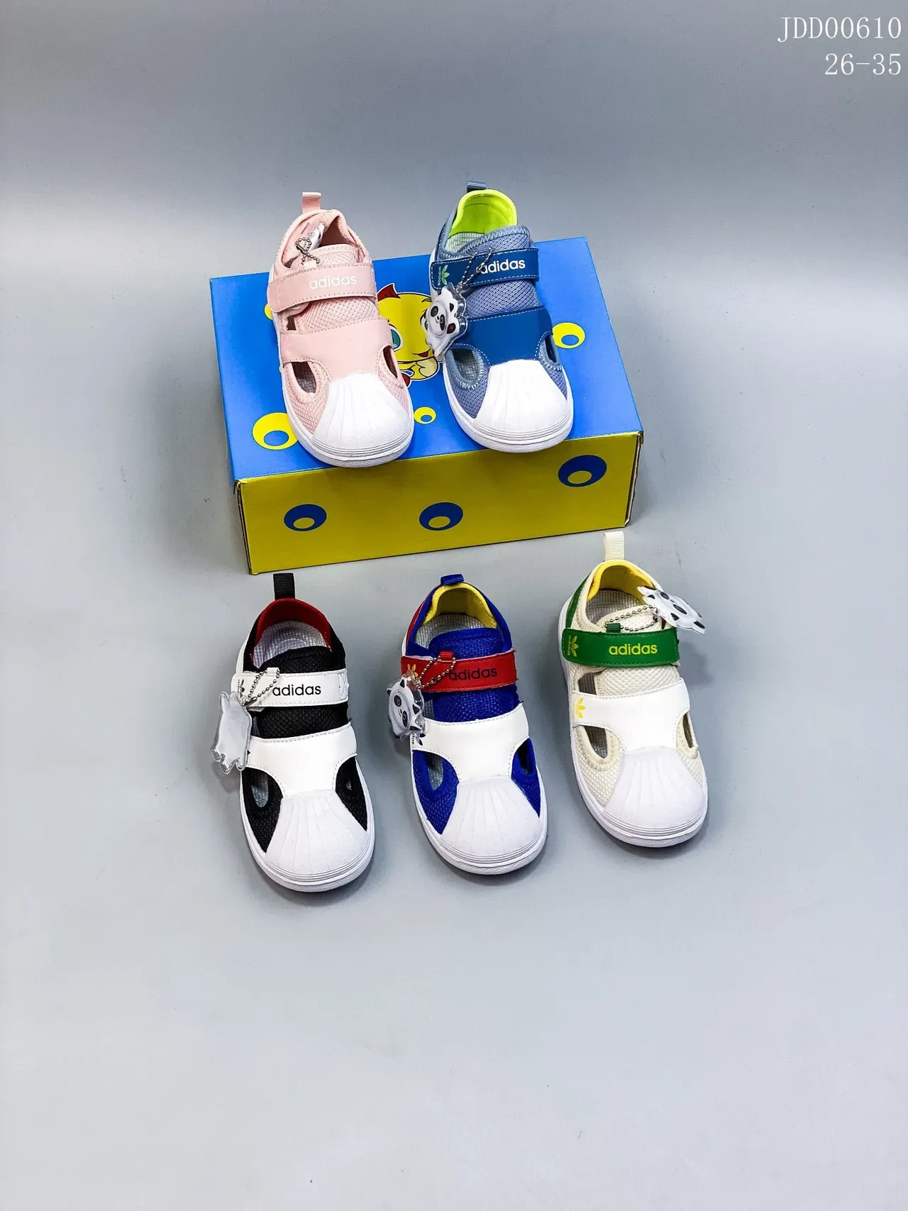 Adidas Superstar Kids Blue Red White Velcro Strap Lifestyle Sneakers 3