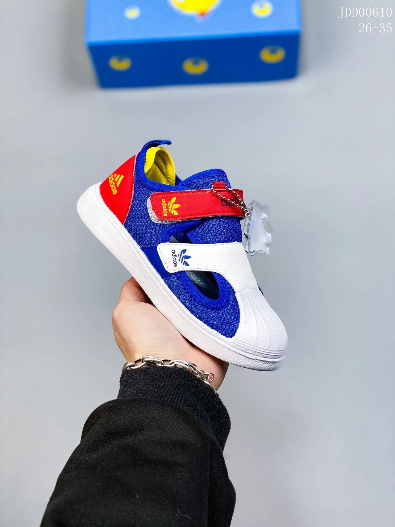 Adidas Superstar Kids Blue Red White Velcro Strap Lifestyle Sneakers 4