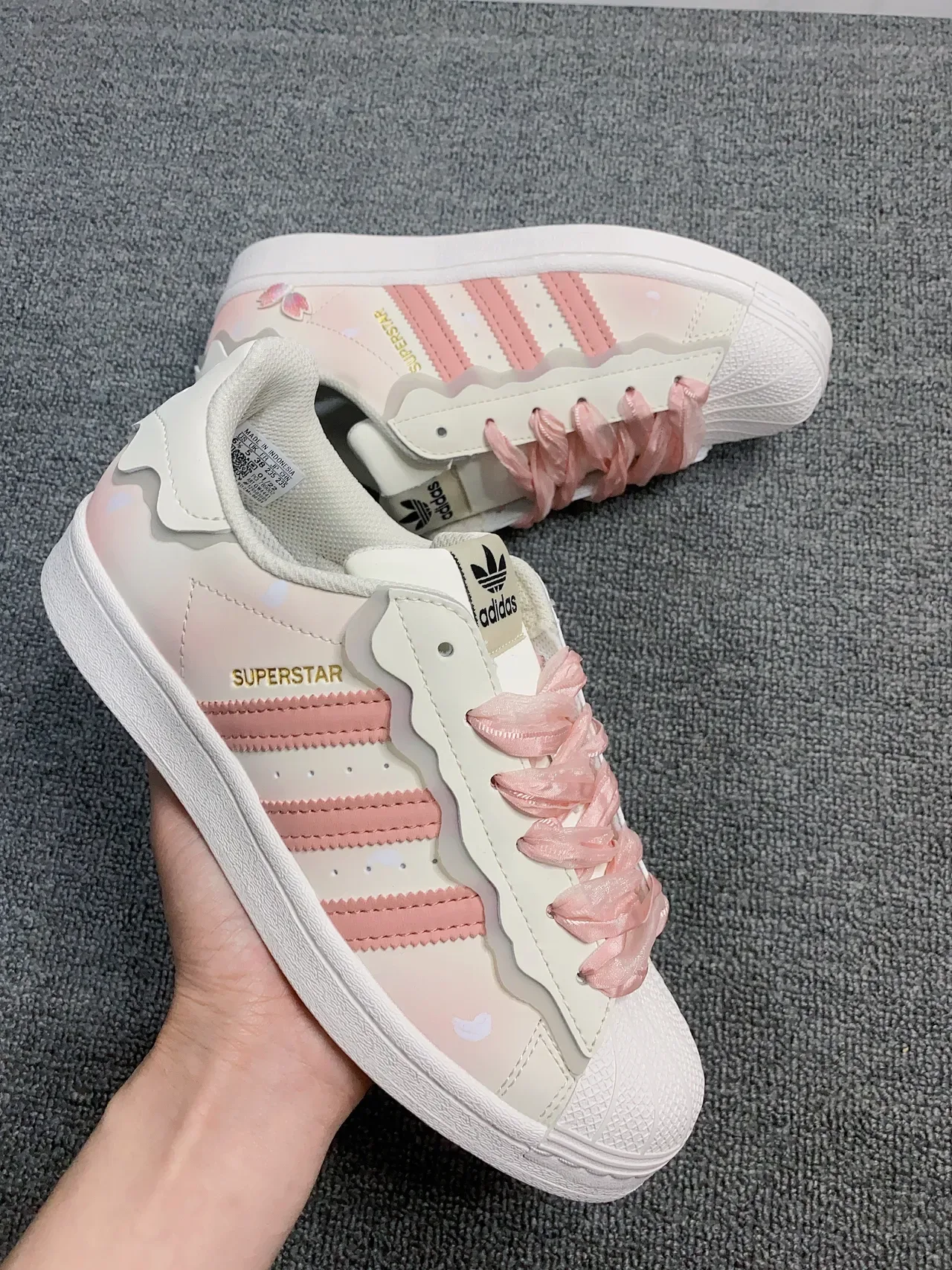 Adidas Superstar Pink Floral Wavy Collar Lifestyle Sneakers 7