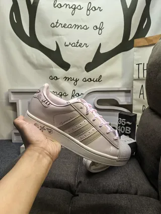Adidas Superstar موضوع بحري بيج وردي حذاء أسلوب حياة 5