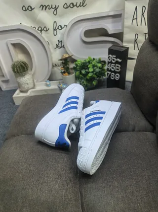 Adidas Superstar White and Blue Lifestyle Sneakers 6