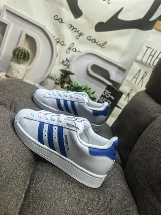 Adidas Superstar White and Blue Lifestyle Sneakers 7