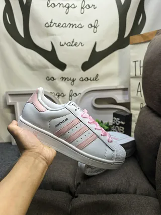 Adidas Superstar White and Pink Lifestyle Sneakers 5