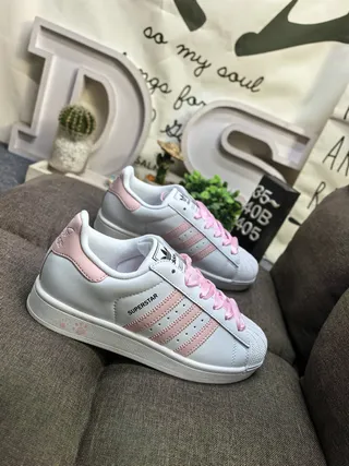 Adidas Superstar White and Pink Lifestyle Sneakers 9