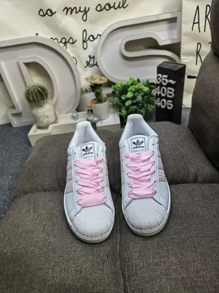 Adidas Superstar White and Pink Lifestyle Sneakers 10