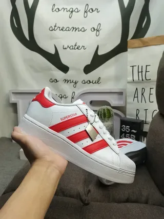 Adidas Superstar White and Red Lifestyle Sneakers 5