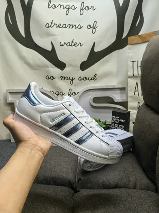 Adidas Superstar White Silver Shell-Toe Three-Stripe Side Lifestyle Sneakers 5