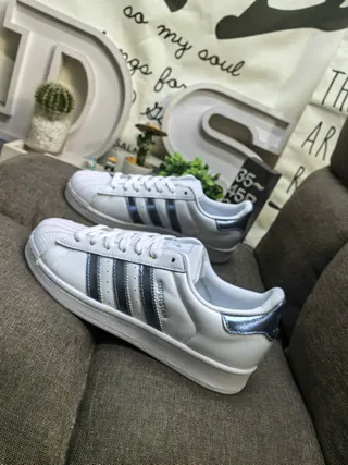 Adidas Superstar White Silver Shell-Toe Three-Stripe Side Lifestyle Sneakers 7