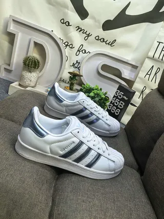 Adidas Superstar White Silver Shell-Toe Three-Stripe Side Lifestyle Sneakers 9