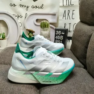 Adidas White and Green Three-Stripe Lifestyle Sneakers