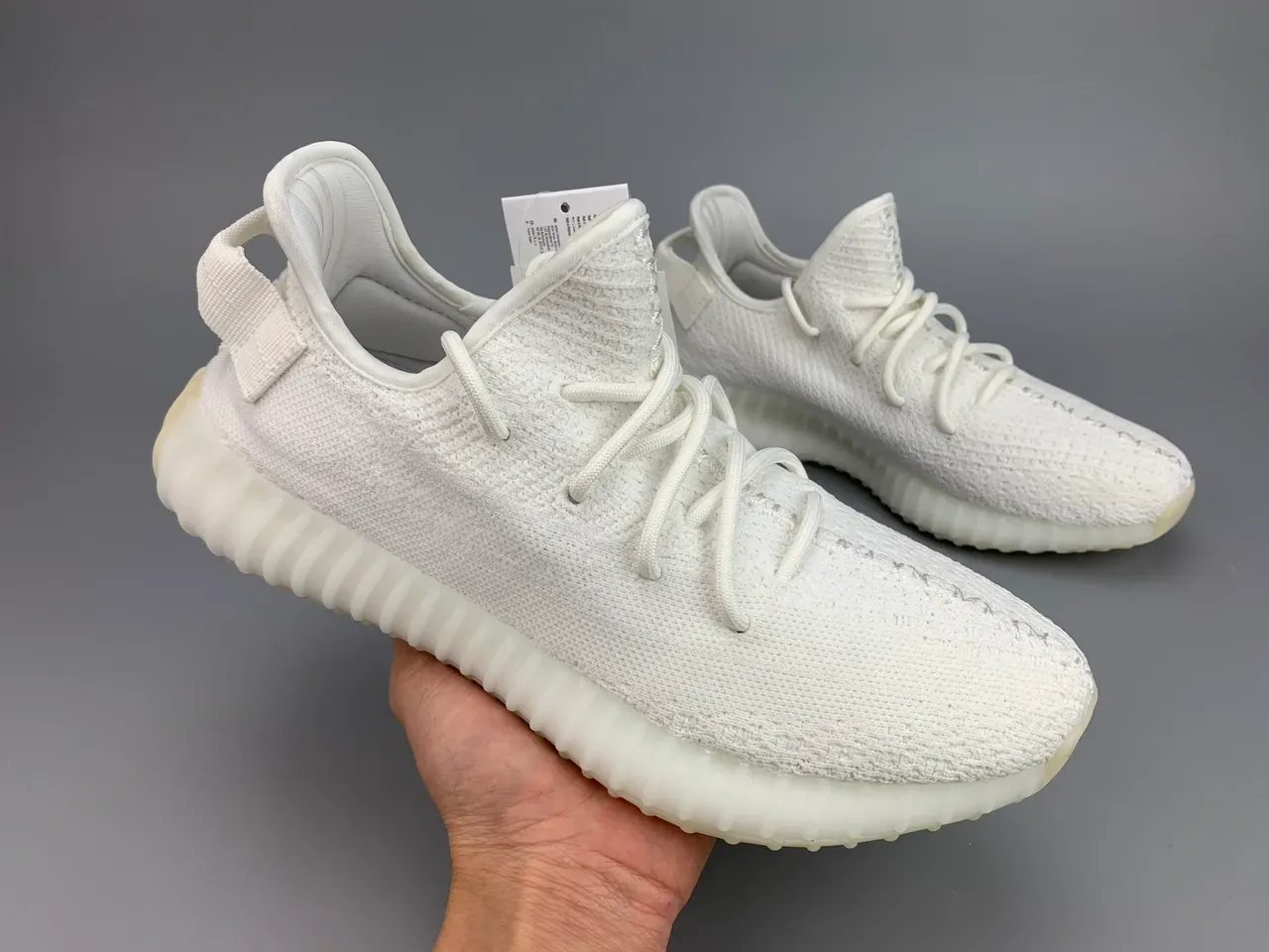 Adidas White Beige Knit Upper Ribbed Boost Sole Lifestyle Sneakers 11
