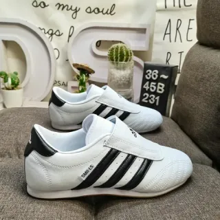 Adidas White Black Laceless Low-Top Three-Stripe Side Panel Lifestyle Sneakers