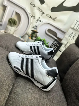 Adidas White Black Leather Upper Three-Stripe Side Panel Lifestyle Sneakers 7