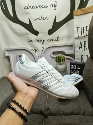 Adidas White Black Low-Top Leather Upper Lifestyle Sneakers 5
