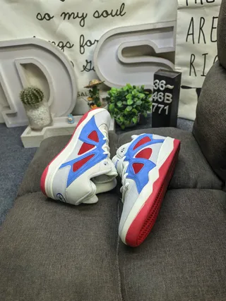 Adidas White Blue Layered Synthetic Overlays Triangular Red Mesh Cutouts Lifestyle Sneakers 6