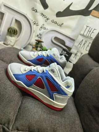 Adidas White Blue Layered Synthetic Overlays Triangular Red Mesh Cutouts Lifestyle Sneakers 7