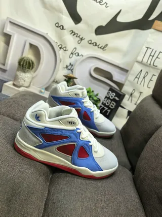 Adidas White Blue Layered Synthetic Overlays Triangular Red Mesh Cutouts Lifestyle Sneakers 9