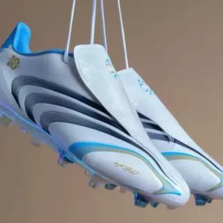 Adidas White Blue Sock-Fit Collar Wave-Patterned Three Stripes Firm-Ground Soccer Shoes