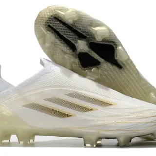 Adidas सफेद स्वर्ण किनिट अपर धातु पट्टियाँ फर्म ग्राउंड फुटबॉल जूते