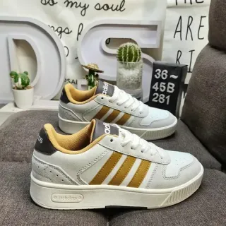 Adidas White Gold Low-Top Striped Side Panel Lifestyle Sneakers