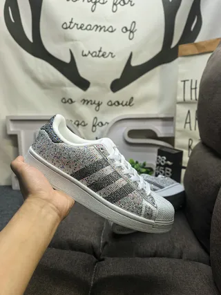 Adidas White Multicolor Crystal-Embellished Shell-Toe Lifestyle Sneakers 5