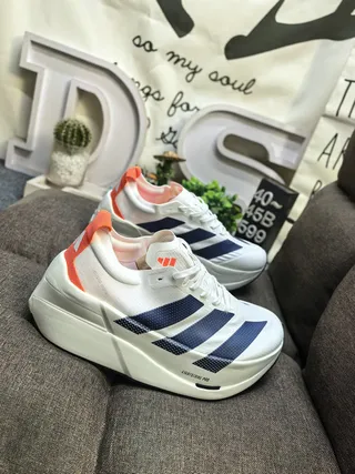Adidas White Navy Engineered Mesh Upper Perforated Stripes Lifestyle Sneakers 9