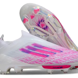 Adidas White Pink Low-Cut Sock-Fit Upper Translucent Molded Outsole Firm-Ground Soccer Shoes