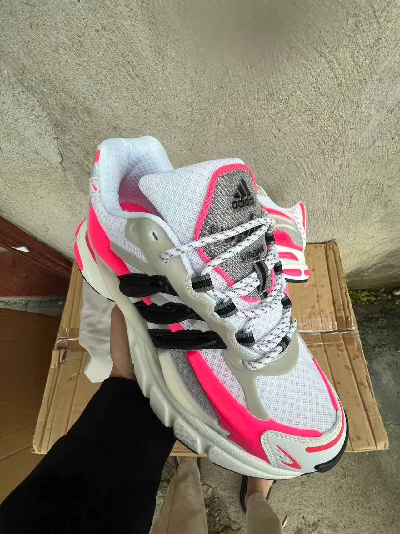 Adidas White Pink Platform Sole Translucent Cage Structure Chunky Sneakers 2