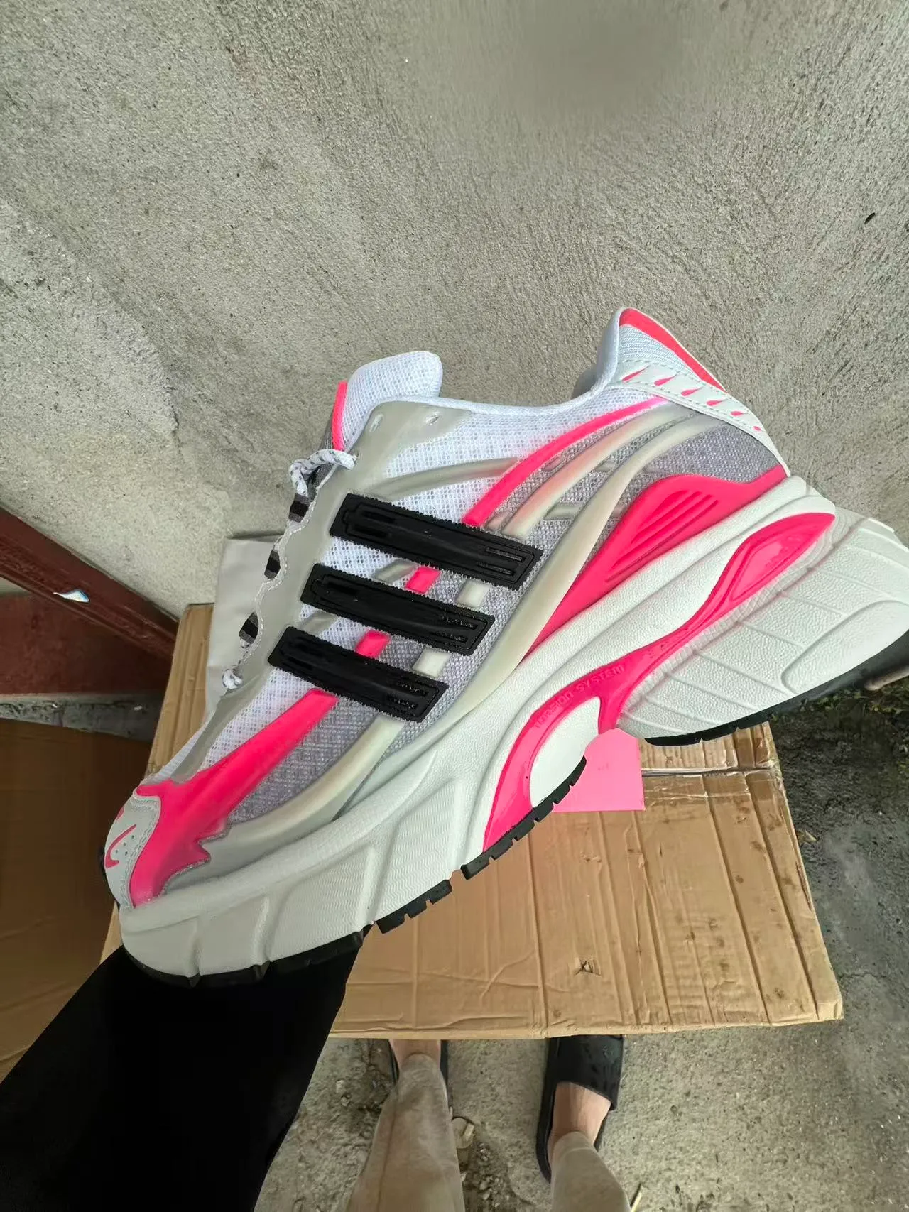 Adidas White Pink Platform Sole Translucent Cage Structure Chunky Sneakers 5