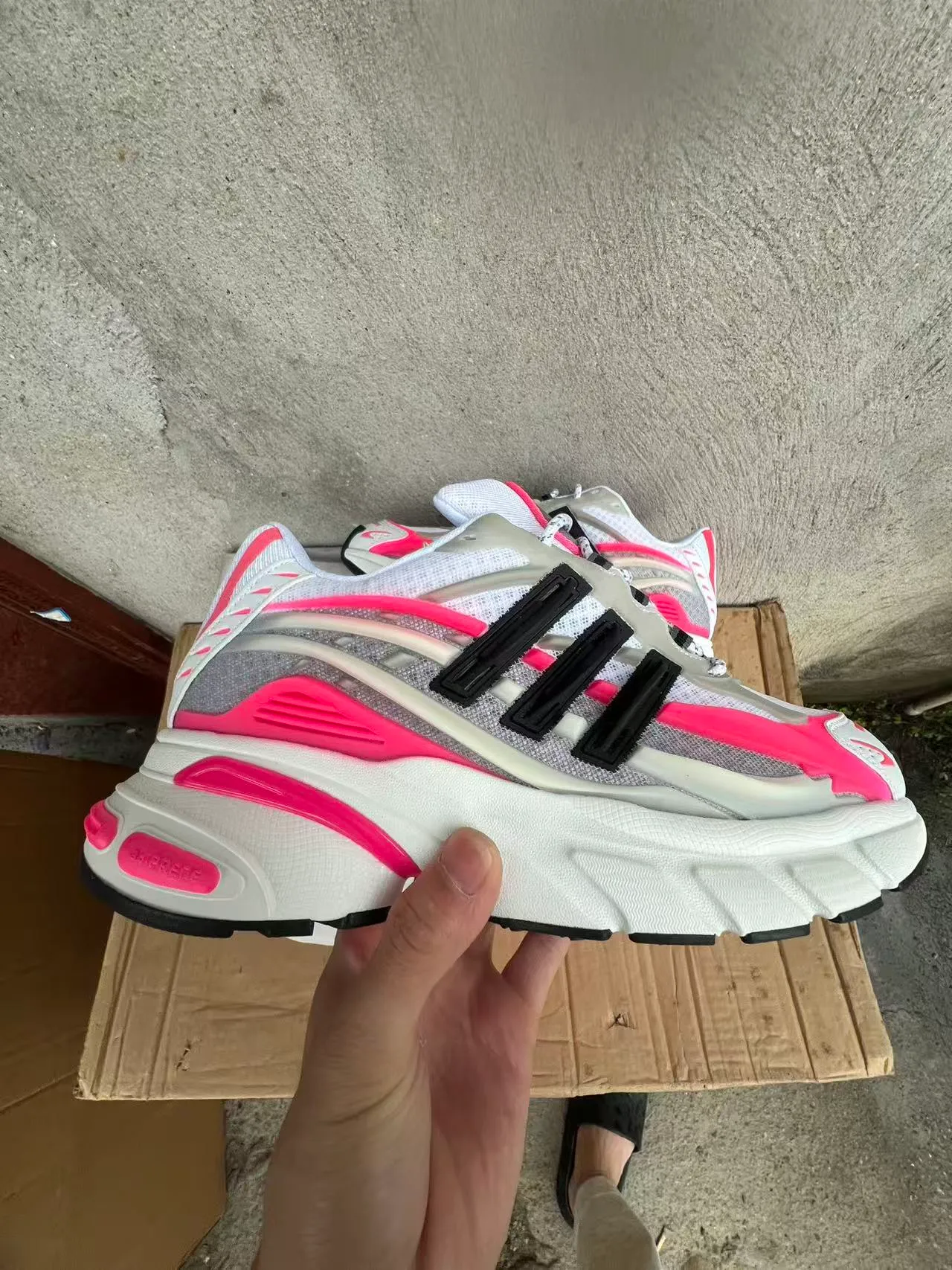 Adidas White Pink Platform Sole Translucent Cage Structure Chunky Sneakers 6