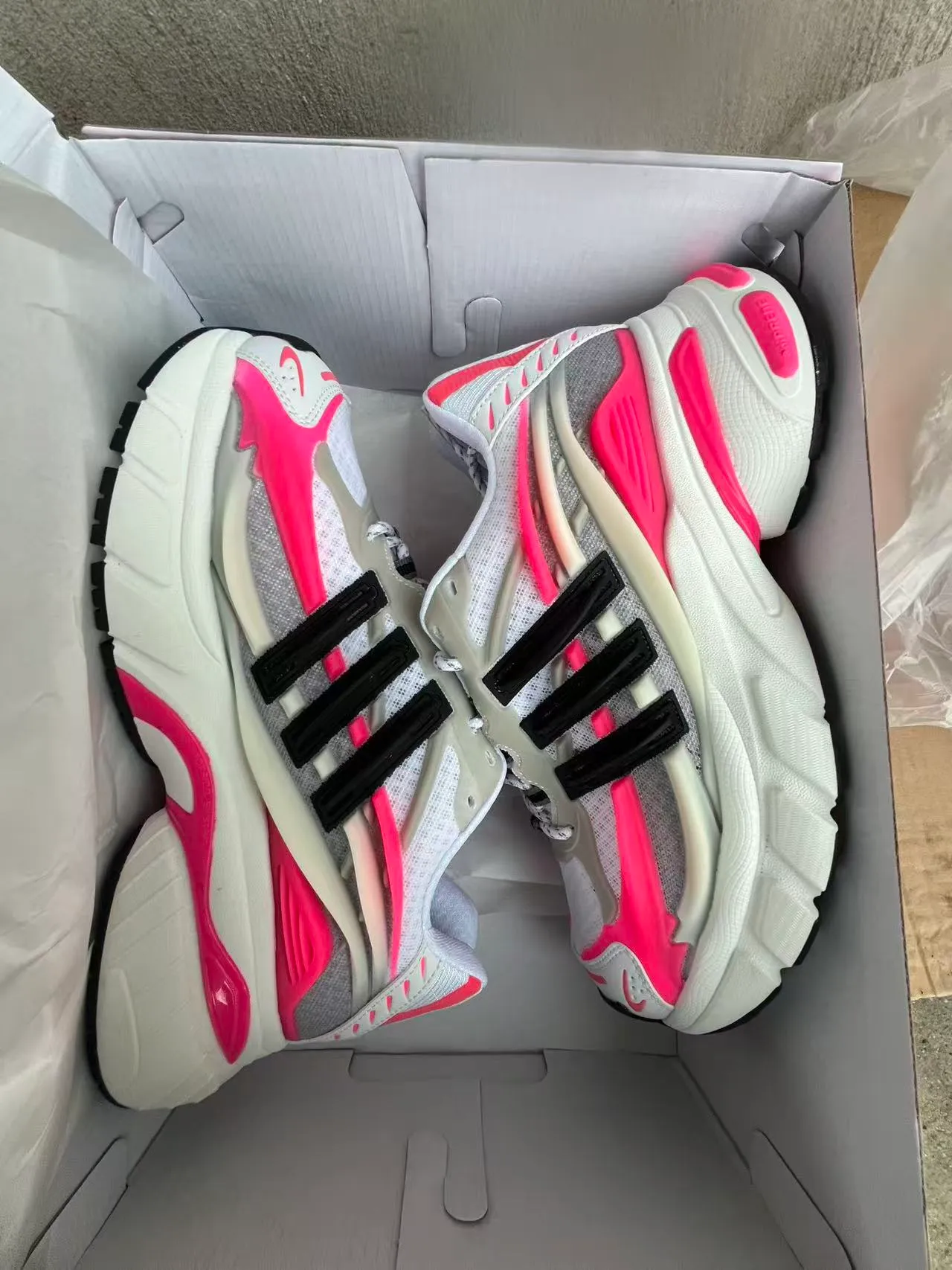 Adidas White Pink Platform Sole Translucent Cage Structure Chunky Sneakers 8