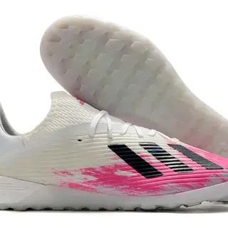 Adidas White Pink Ribbed Knit Upper Hexagonal Outsole Turf Soccer Shoes