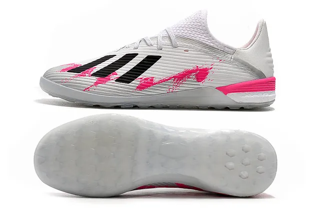 Adidas Blanc Rose Tissu tricoté côtelé Supérieur Semelle hexagonale Chaussures de football turf 19