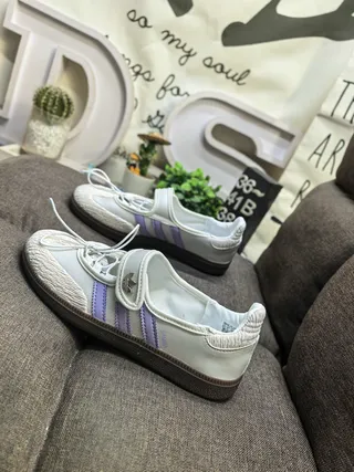 Adidas White Purple Low-Top Leather-Textile Upper Lifestyle Sneakers 7