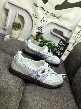 Adidas White Purple Low-Top Leather-Textile Upper Lifestyle Sneakers 9