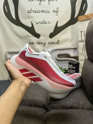 Adidas White Red Laceless Slip-On Sculpted Boost Midsole Lifestyle Sneakers 5