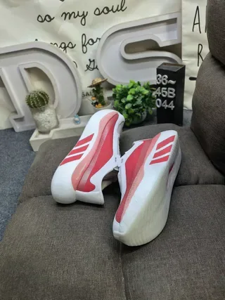 Adidas White Red Laceless Slip-On Sculpted Boost Midsole Lifestyle Sneakers 6