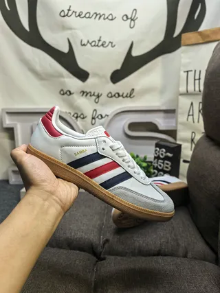 Adidas White Red Low-Top Leather-Suede Upper Lifestyle Sneakers 5