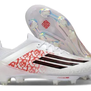 Adidas White Red Synthetic Upper Rose Line-Art Graphic Firm-Ground Soccer Shoes