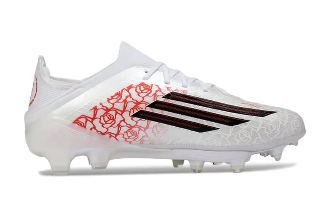Adidas Chaussures de Football Blancs et Rouges avec Upper Synthétique, Graphique Line-Art Rose, Firm-Ground 7