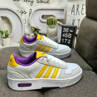 Adidas White Yellow Low-Top Suede-Leather Mix Lifestyle Sneakers