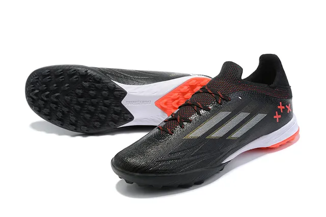 Adidas X Preto Laranja Upper texturizado sintético Sobreposição de três listras metálicas Sapatos de futebol para grama artificial 7