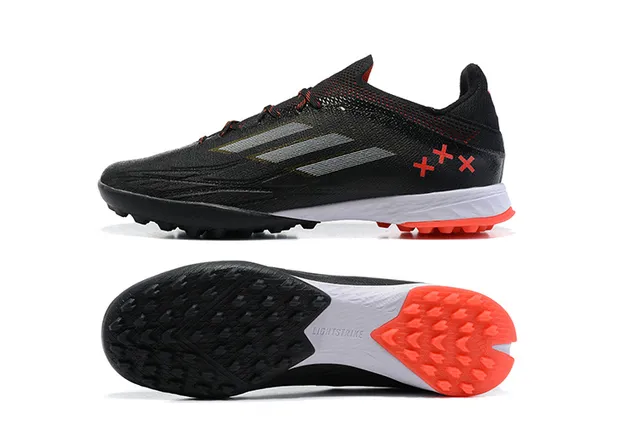Adidas X Preto Laranja Upper texturizado sintético Sobreposição de três listras metálicas Sapatos de futebol para grama artificial 9
