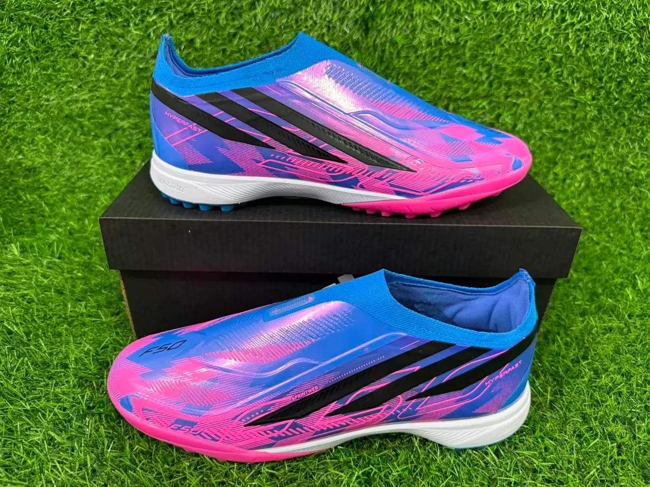 Adidas X Sapatos de futebol de grama com upper sock-fit rosa roxo com overlay de degradê iridescente 9