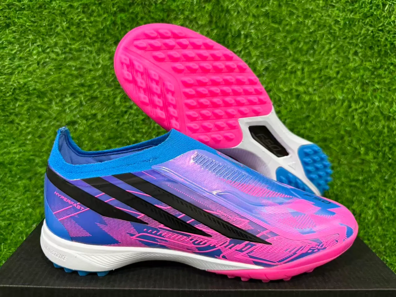 Adidas X Sapatos de futebol de grama com upper sock-fit rosa roxo com overlay de degradê iridescente 10