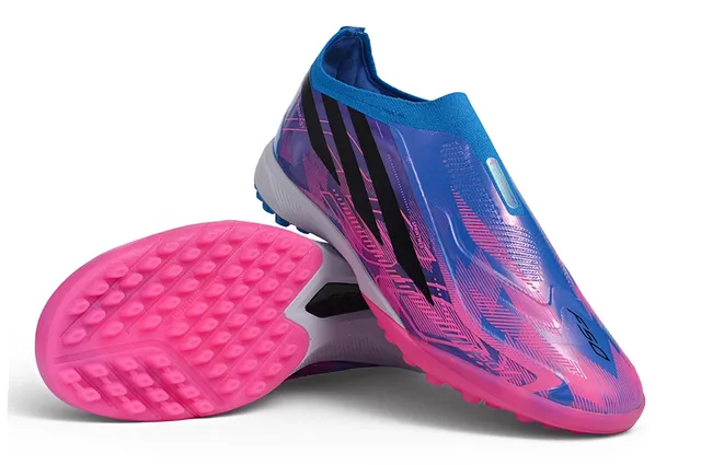 Adidas X Sapatos de futebol de grama com upper sock-fit rosa roxo com overlay de degradê iridescente 13